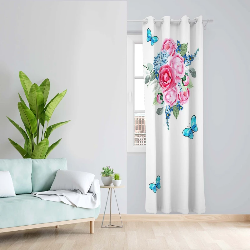 پرده طرح گل مدل مخمل پانچی کد 5562R z سایز 140x200 سانتی متر