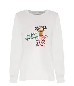 تی شرت آستین بلند زنانه بنیس مدل کریسمس رنگ سفید
