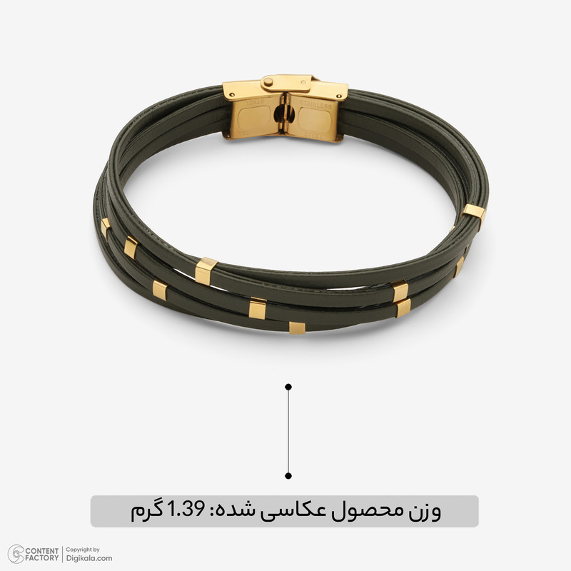 دستبند طلا 18 عیار مردانه با بند چرمی وی گالری مدل AMG3553