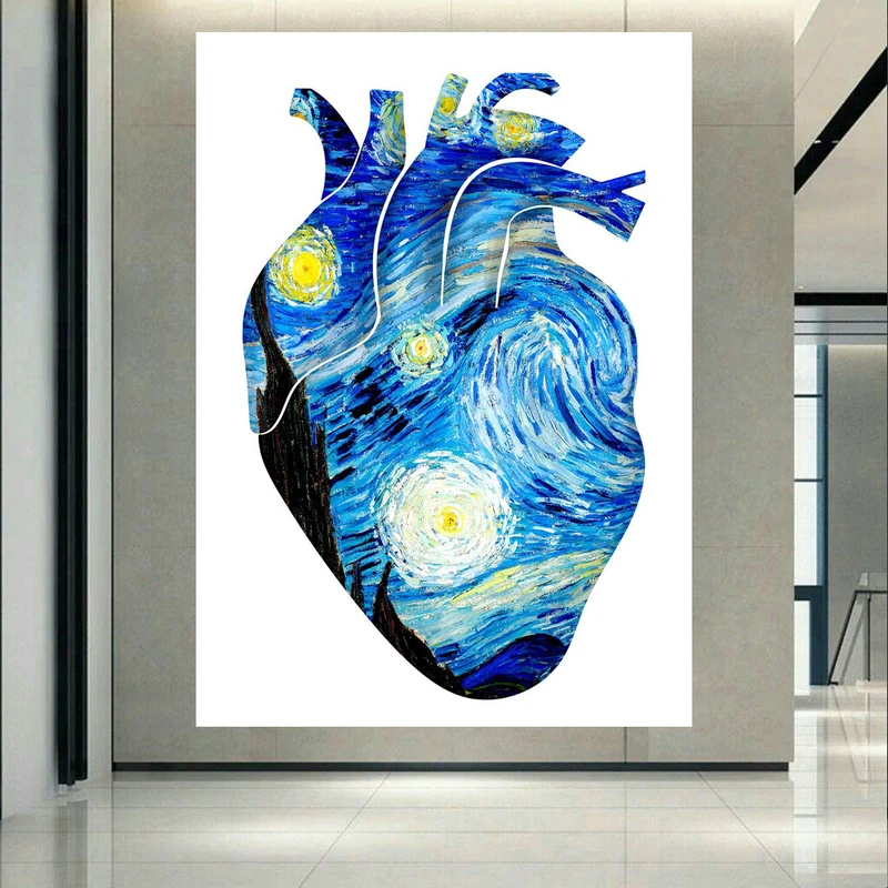 تابلو بوم طرح مخمل قلب انسان مدل نقاشی شب پرستاره ونگوگ کد AR305673