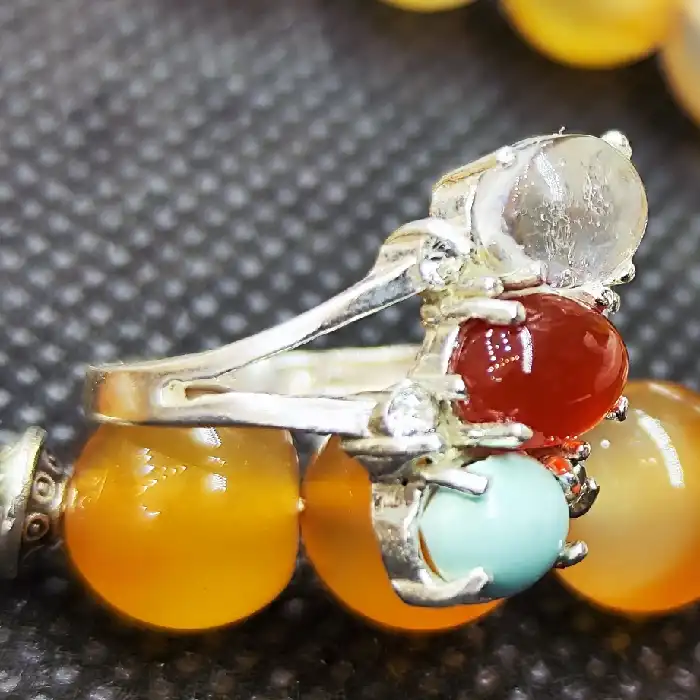 انگشتر نقره زنانه مدل عقیق یمانی فیروزه نیشابور درنجف کد 33