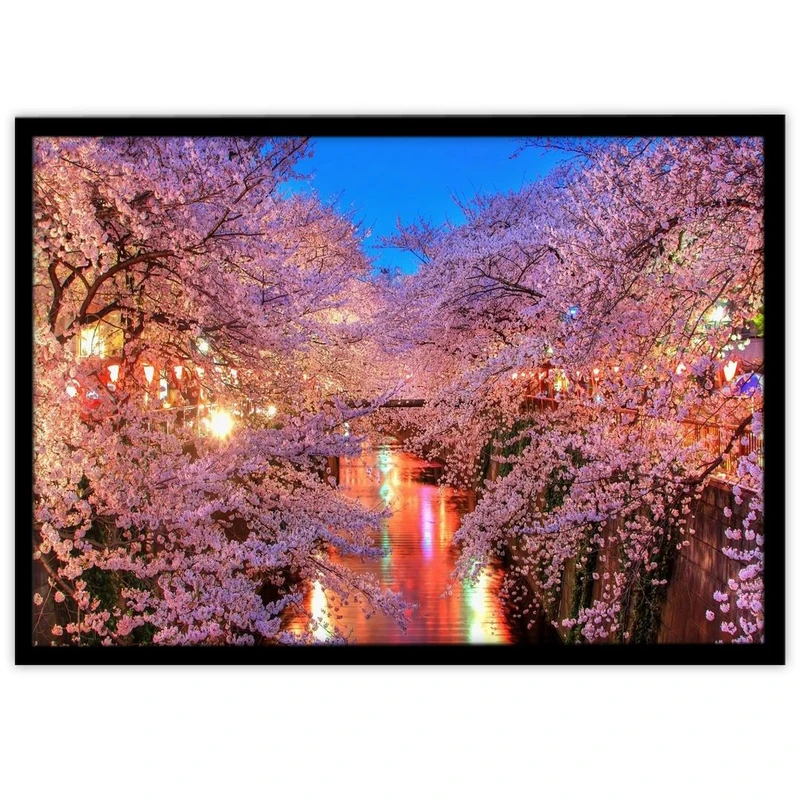 تابلو نوری بکلیت طرح طبیعت آسیای شرقی و شکوفه گیلاس مدل B-8868