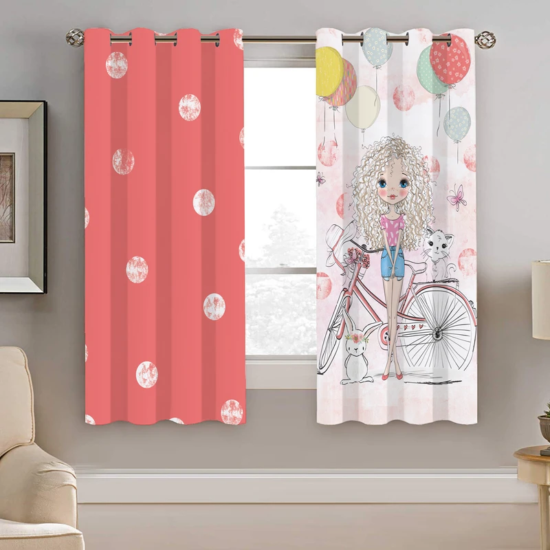 پرده نیروانا طرح دوچرخه و دختر کودک مدل هازان کد 8305 سایز 140×200 سانتی متر