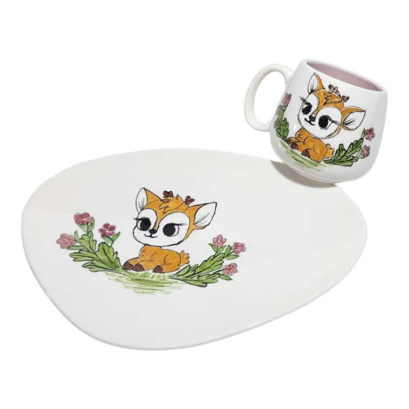 ست ماگ و بشقاب سرامیکی مدل آهو کودکانه 0570403