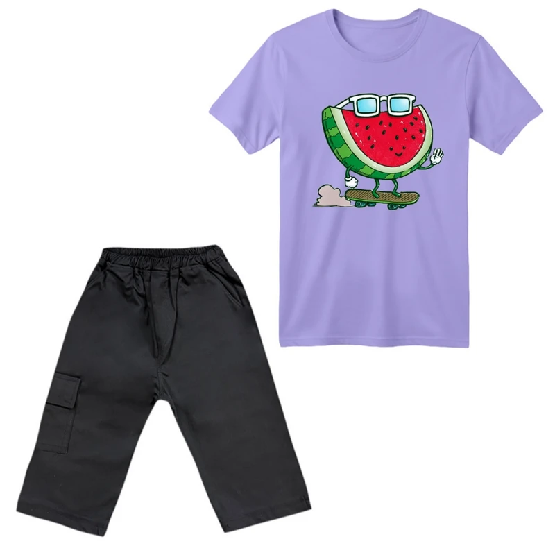 ست تی‌شرت آستین کوتاه و شلوارک پسرانه مدل هندوانه یلدایی کد 3