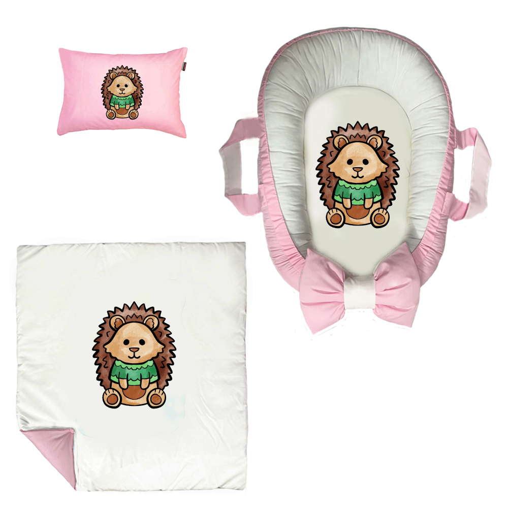 سرویس خواب سه تکه نوزاد مدل گارد محافظ دار طرح فانتزی جوجه تیغی کد 077