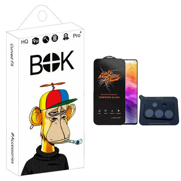 محافظ صفحه نمایش بوک مدل Antistatic Touch مناسب برای گوشی موبایل سامسونگ galaxy A73 به همراه محافظ لنز دوربین 3D 