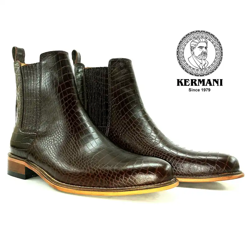 نیم بوت مردانه کرمانی مدل چرم دستدوز طبیعی کد 626 رنگ قهوه ای
