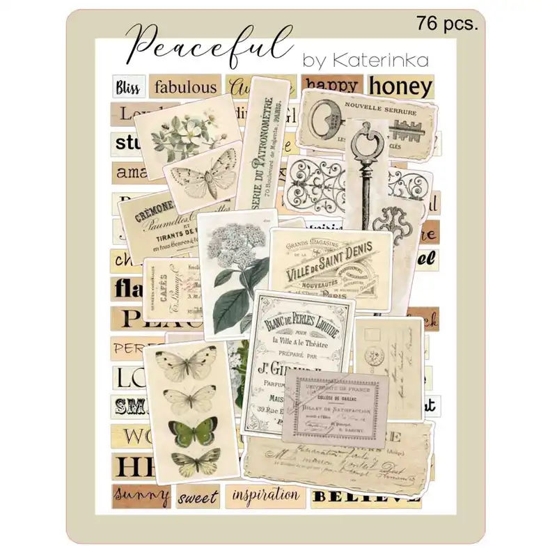برچسب کاترینکا طرح برش خورده بولت ژورنال و اسکرپ بوک مدل Peaceful vintage بسته 76 عددی