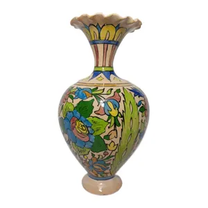 گلدان سفالی شیپوری طرح گل و مرغ کد 027