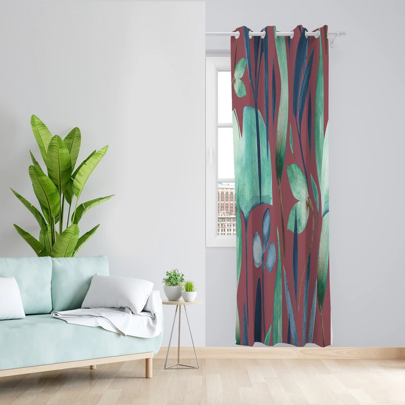 پرده طرح برگ و گل مدل مخمل پانچی کد 2729 z سایز 140x200 سانتی متر