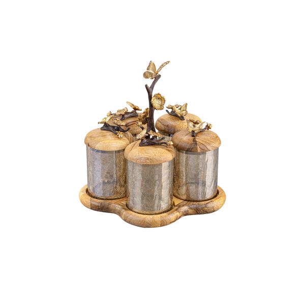 ست جا ادویه 5 پارچه گلدکیش طرح باترفلای مدل GK829823 به همراه استند