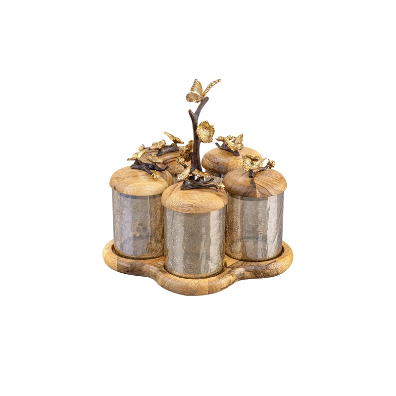 ست جا ادویه 5 پارچه گلدکیش طرح باترفلای مدل GK829823 به همراه استند