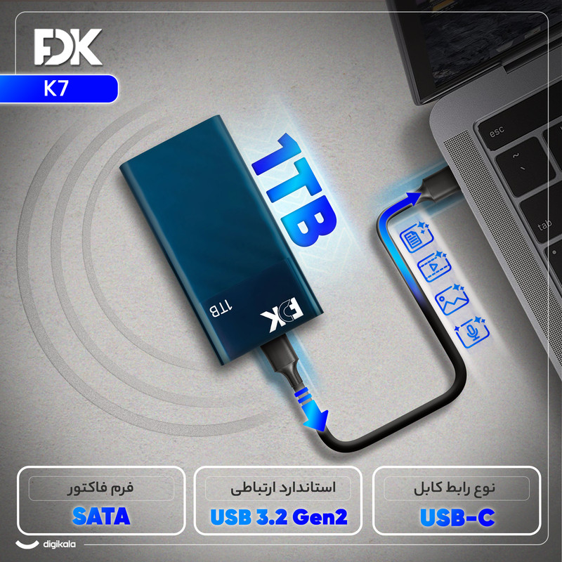 اس اس دی اکسترنال فدک مدل K7 ظرفیت 1 ترابایت رابط USB 3.2 Gen2