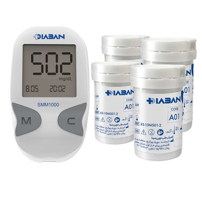 دستگاه تست قند خون دیابان مدل SMM1000 به همراه نوار تست قندخون چهار بسته 50 عددی