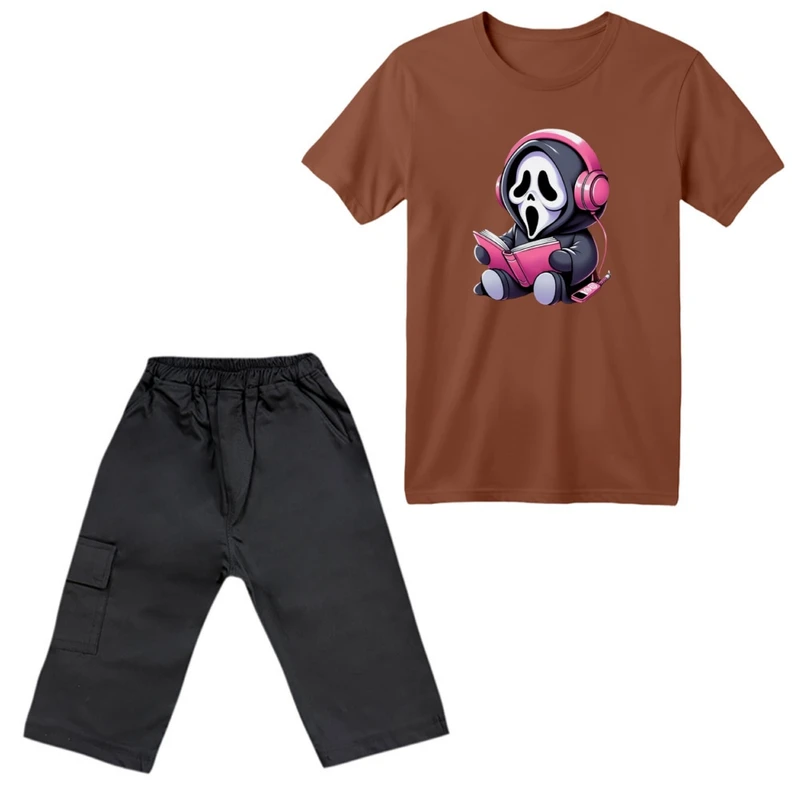 ست تی‌شرت آستین کوتاه و شلوارک پسرانه مدل روح و موزیک