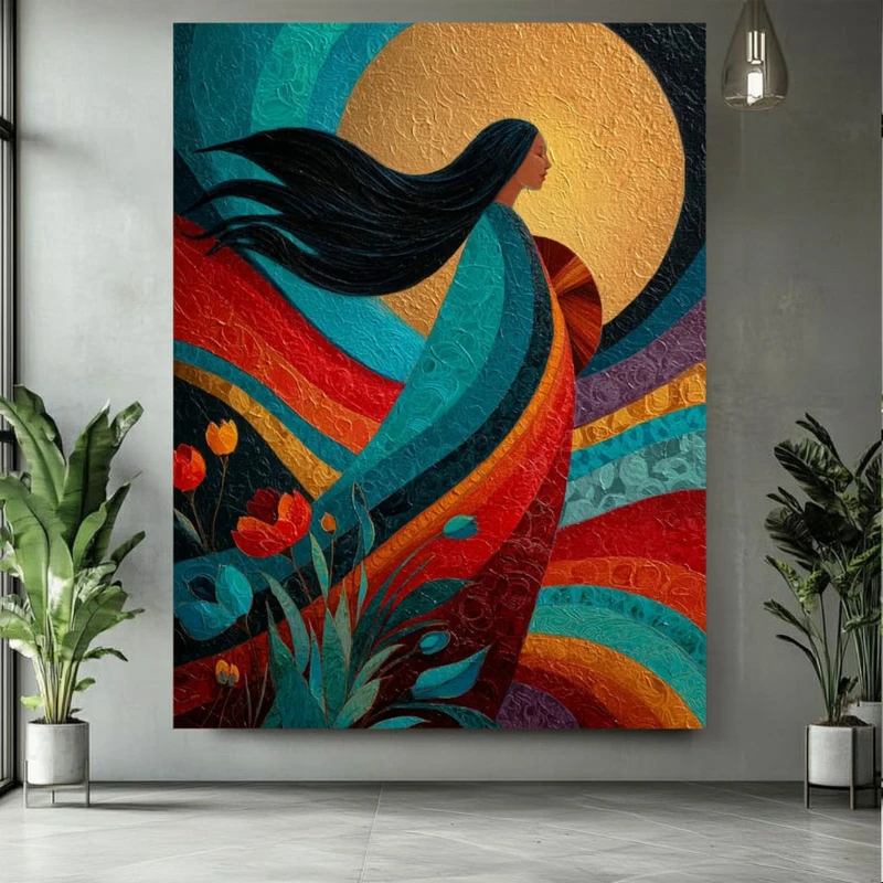 پوستر پارچه ای طرح مخمل بانوی طبیعت مدل ماه کامل کد BK25025