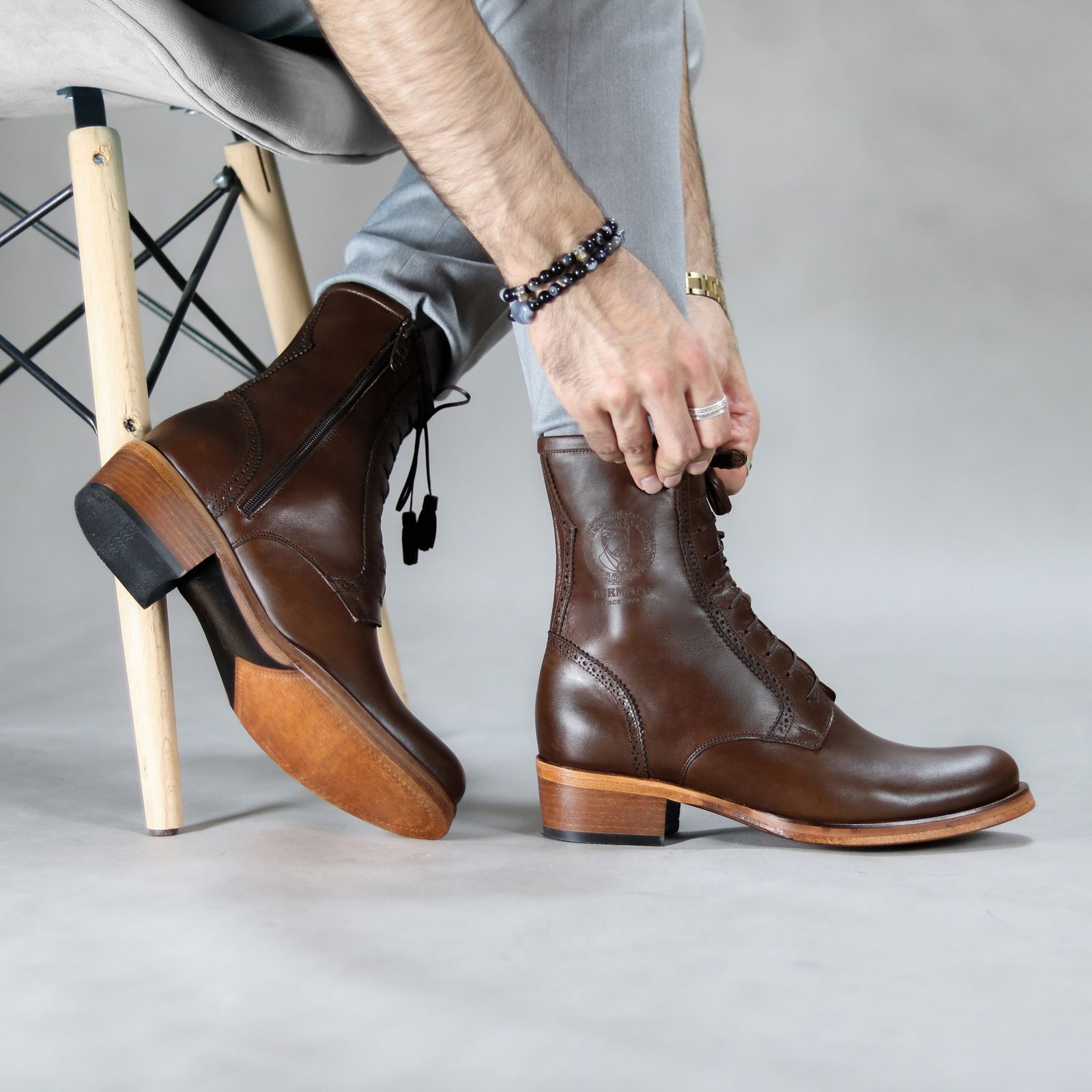 بوت مردانه کرمانی مدل تمام چرم دستدوز کد 637 - - 11