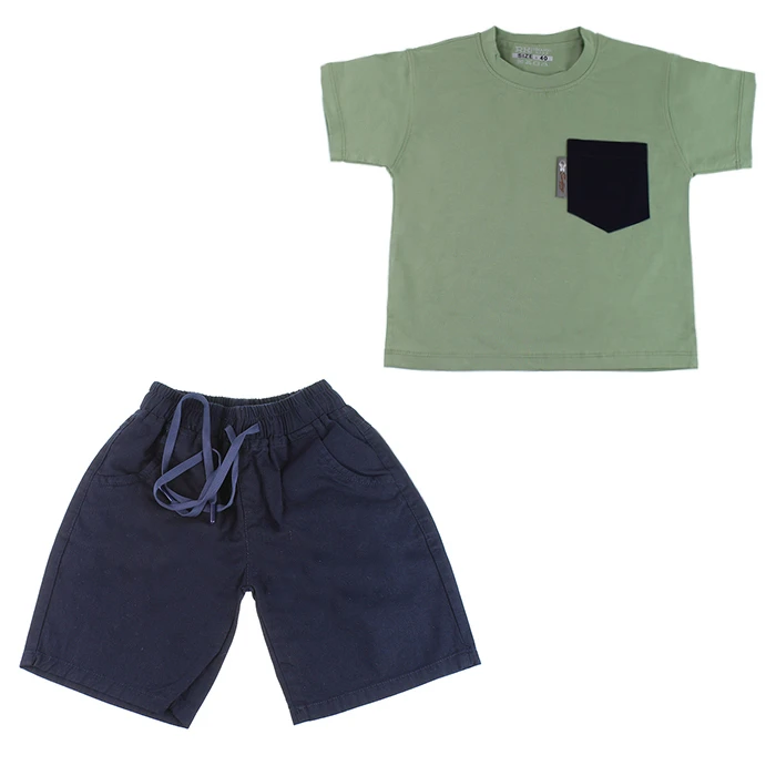 ست تی‌شرت آستین کوتاه و شلوارک پسرانه مدل تک جیب کد B140300544