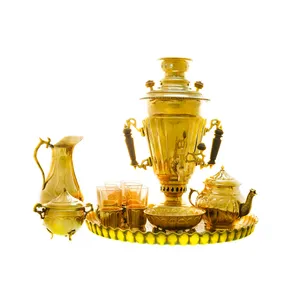 سرویس سماور ذغالی 12 پارچه برنجی مدل سوزنی ترک دار کد 4298