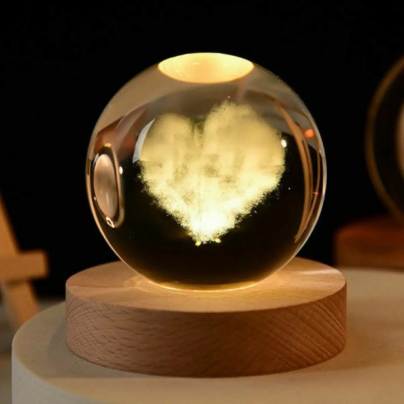 چراغ خواب مدل گوی کریستالی طرح قلب 3D