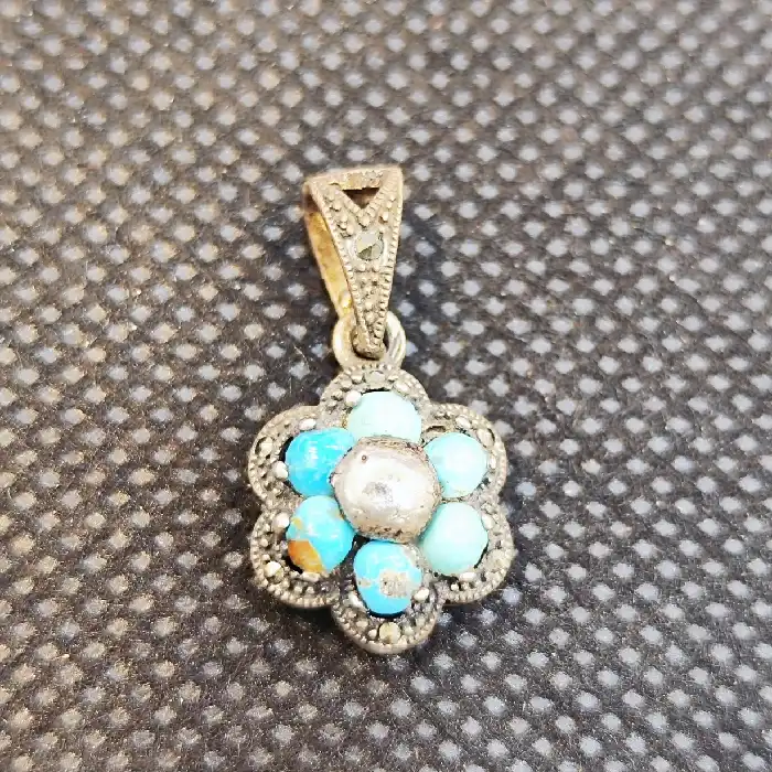 آویز گردنبند نقره زنانه مدل سنگ فیروزه نیشابور کد 85