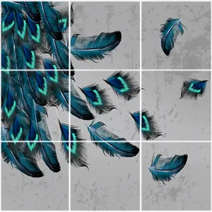 تایل سقفی آسمان مجازی طرح پر طاووس کد 3D2138-9 سایز 60x60 سانتی متر مجموعه 9عددی