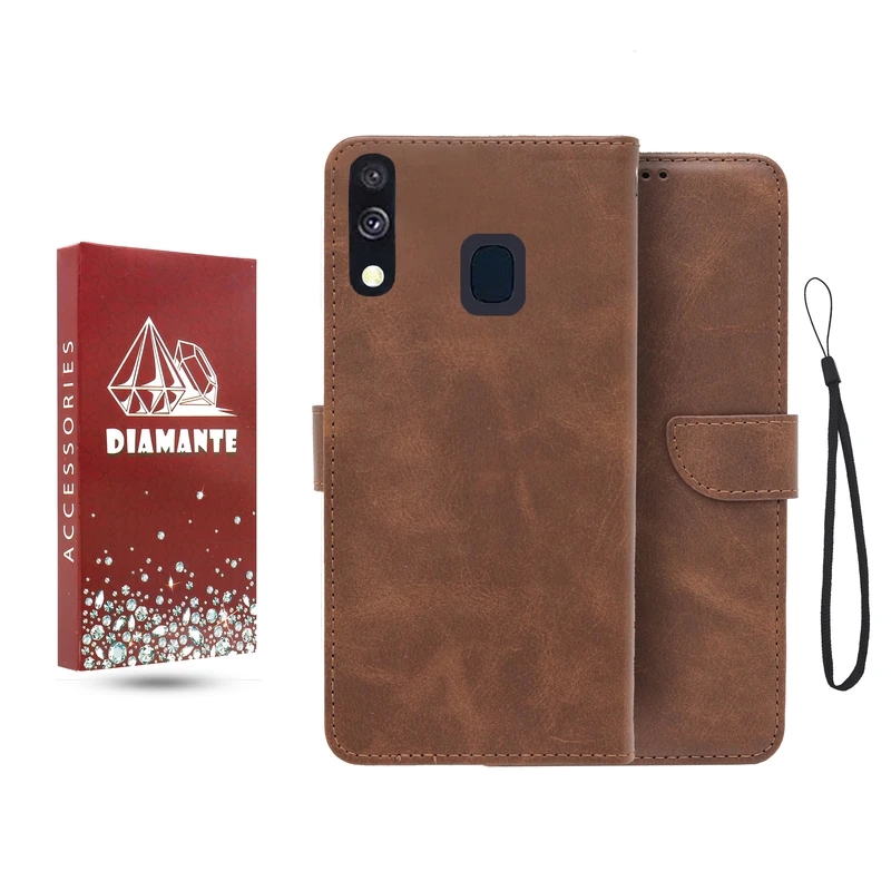 کیف کلاسوری دیامانته مدل جاکارتی بنددار مناسب برای گوشی موبایل سامسونگ Galaxy A40 به همراه بند آویز