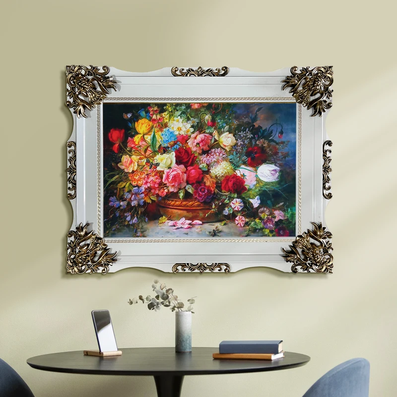 تابلو فرش ماشینی طرح دستبافت مدل گلدان گل کد 8706