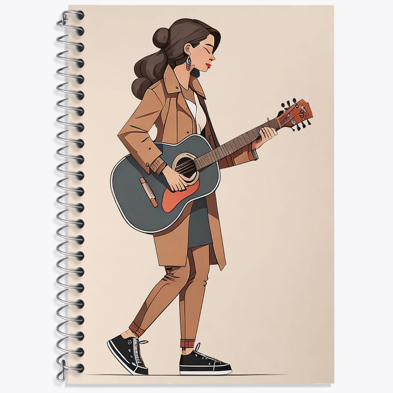 دفتر زبان 50 برگ خندالو مدل سه خط طرح دختر و گیتار کد N20