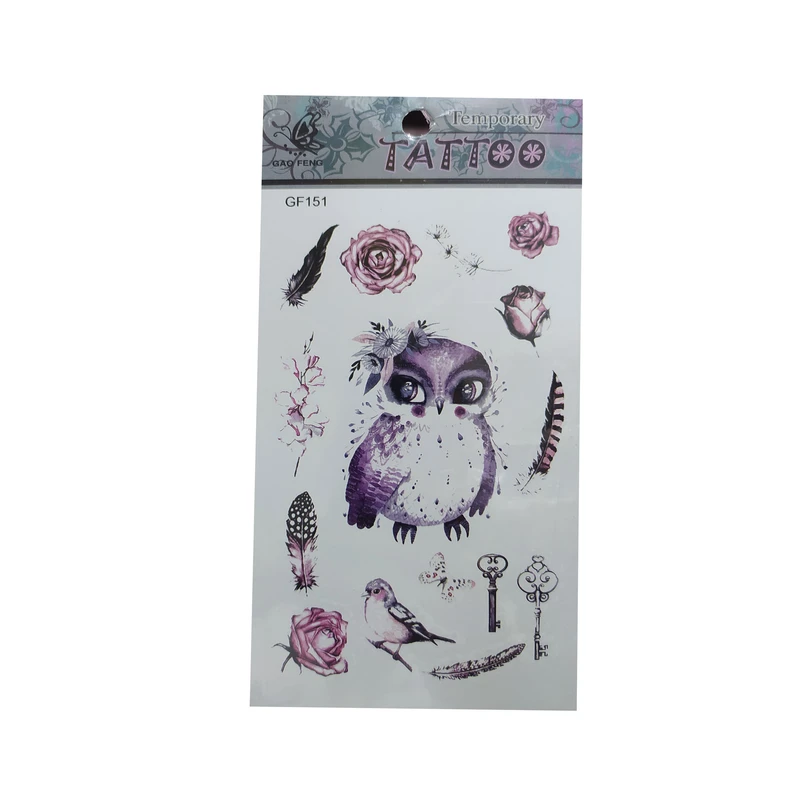 تتو موقت طرح جغد و کلید و پرنده و بال کد 151