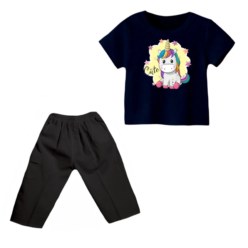 ست تی شرت و شلوارک دخترانه مدل یونیکورن کد ۳۹
