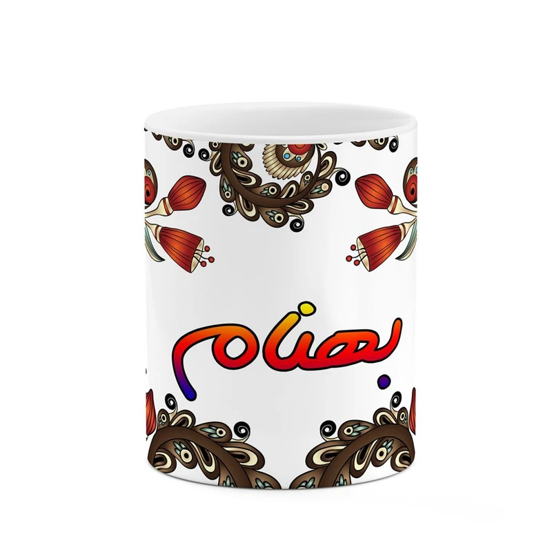 ماگ کاکتی مدل اسم بهنام طرح سنتی گل و بته کد mgh44254