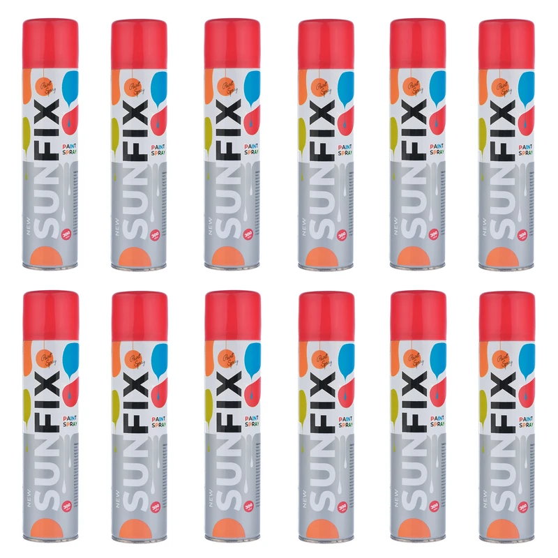 اسپری رنگ قرمز براق سانفیکس کد ShinR300 حجم 300 میلی لیتر مجموعه 12 عددی