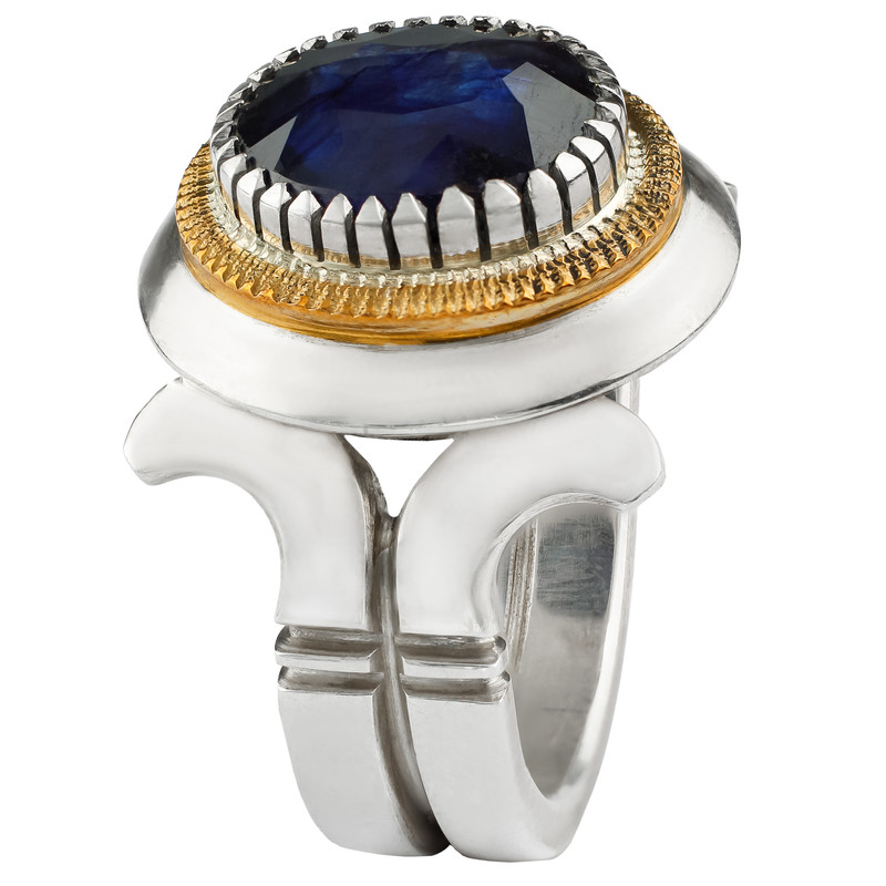 انگشتر نقره مردانه مدل یاقوت کبود کد SGR-64