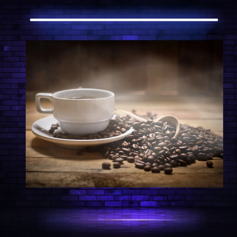 تابلو بوم مخمل بلک لایت طرح فنجان قهوه مدل دیپ کد BK23277