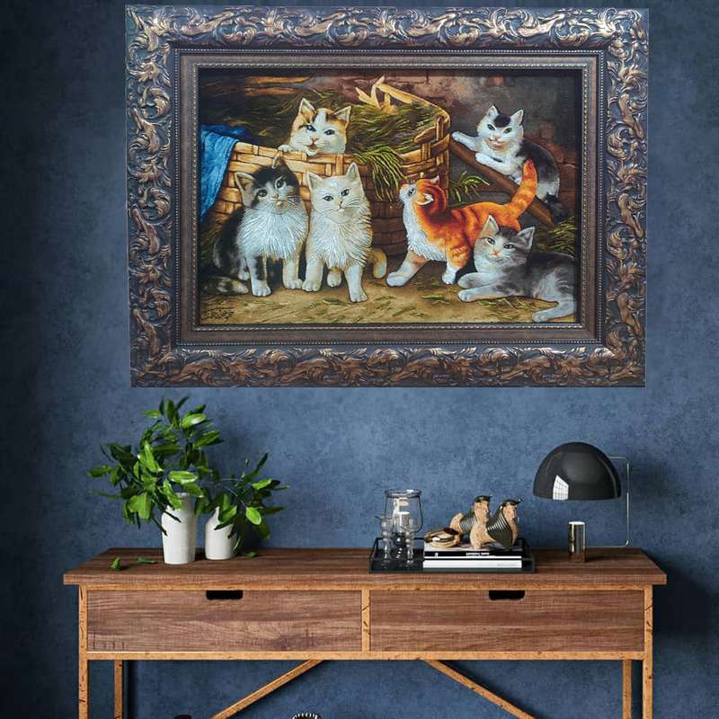 تابلو فرش دستباف طرح گربه های شیطون مدل rt