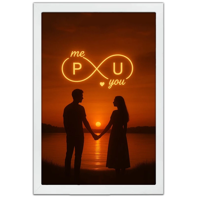 تابلو بکلیت طرح عاشقانه بی‌نهایت حروف P و U مدل W-pe130130 فریم سفید