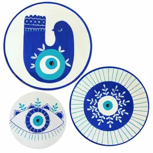 بشقاب دیوارکوب سفالی طرح چشم زخم مجموعه 3 عددی