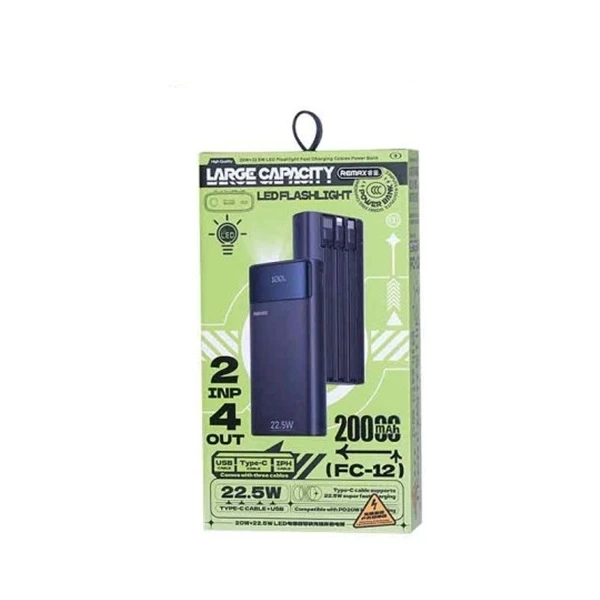 پاوربانک 22.5 وات ریمکس مدل fc-12 ظرفیت 20000 میلی‌آمپرساعت
