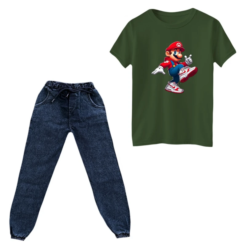 ست تی‌شرت آستین کوتاه و شلوار پسرانه مدل ماریو