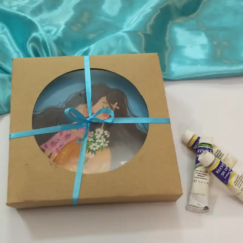 بشقاب دیوارکوب سفالی طرح مادر دختر کد 2