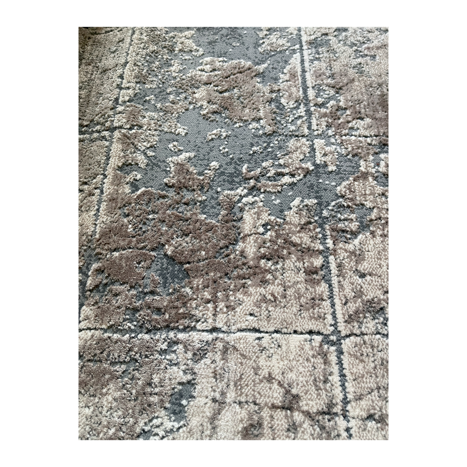 فرش ماشینی ابریشمی پرشین طرح وینتیج کد 90045 زمینه طوسی