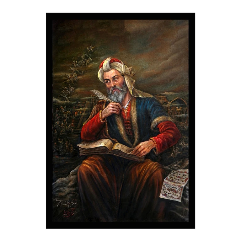 تابلو بکلیت طرح نقاشی رنگ روغن شاعر نظامی گنجوی مدل B-S10642 فریم مشکی
