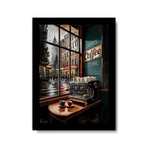 تابلو راویتا طرح کافی شاپ کد 3723 فریم مشکی