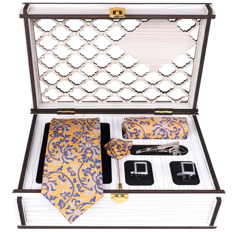 ست کراوات و گیره کراوات و دستمال جیب و گل کت مردانه جیان فرانکو روسی مدل GF-F747RE-BOX
