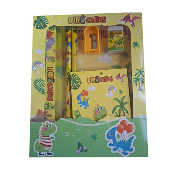 بسته لوازم تحریر مدل طرح دایناسور مجموعه پنج عددی