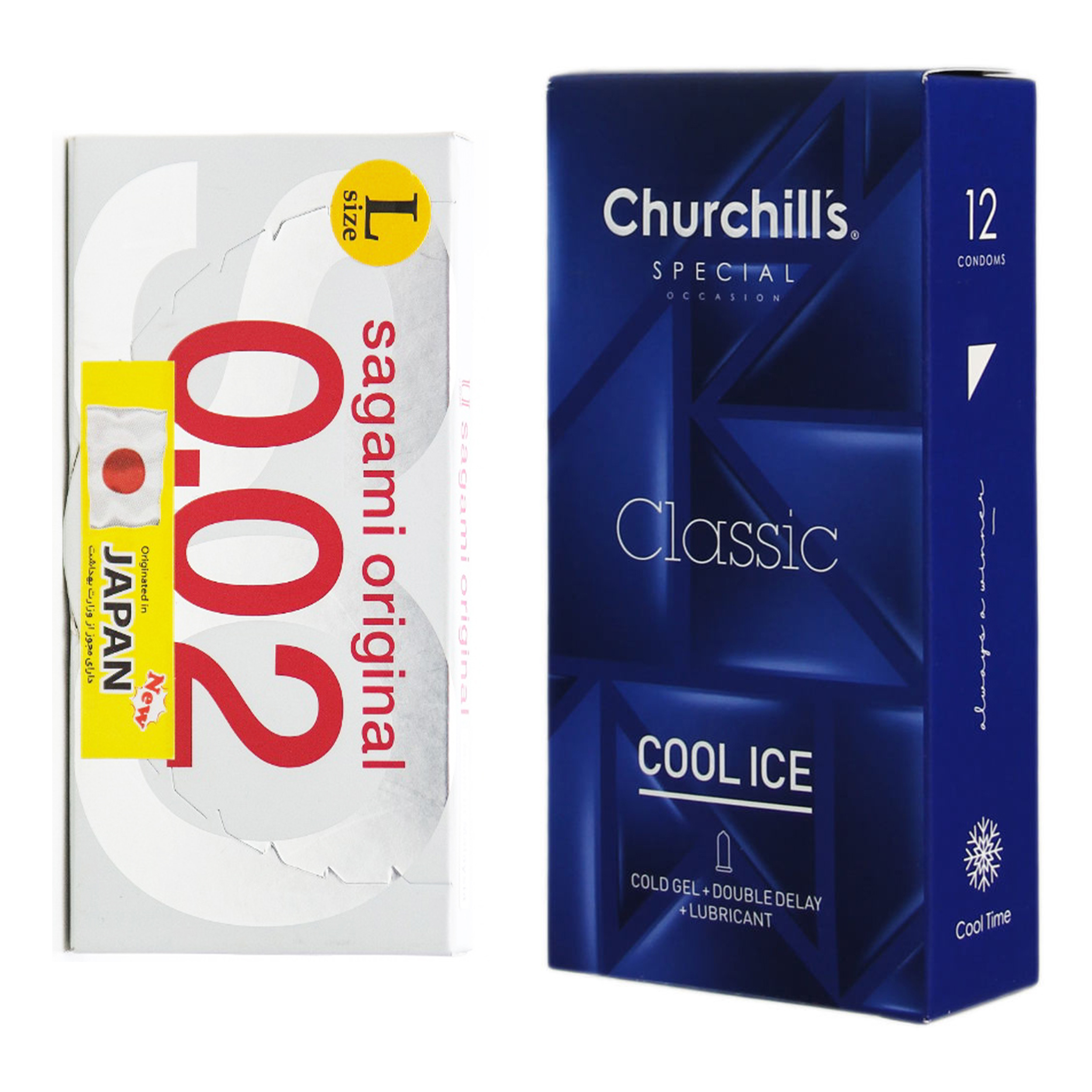 کاندوم چرچیلز مدل Cool Ice بسته 12 عددی به همراه کاندوم ساگامی کد 001 بسته 2 عددی