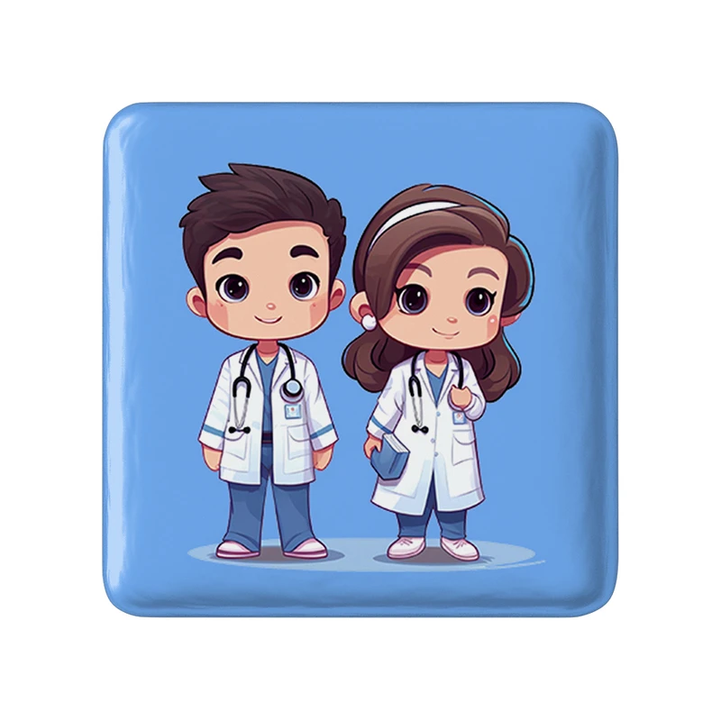 مگنت خندالو طرح پزشک و پرستار کودکانه مدل مربعی کد 36499