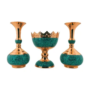 ست 3 تکه گلدان و آجیل خوری فیروزه کوبی کد 20a16